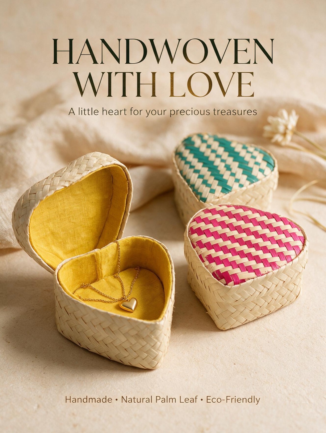 Handwoven palm-leaf jewellery box