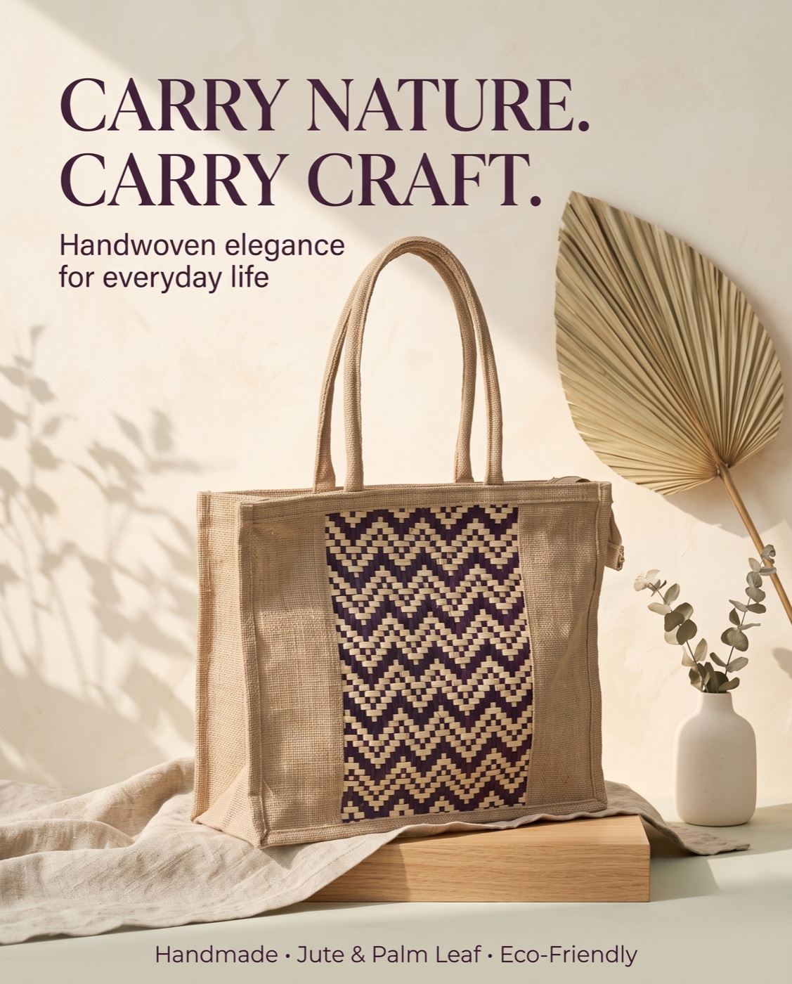Jute & palm-leaf tote